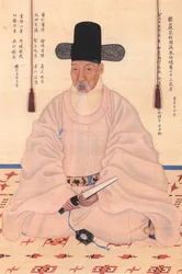 正祖（1776-1800）時代の学者、詩人、首席国務委員であった崔貞公（1720-1799）の肖像。