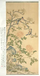タペストリー掛け軸、乾隆期（1736-95）（シルク塗装）