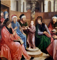 医者たちの間にいるイエス クエンティン・メッツィス（1466-1530）の絵画（ec.flam.） リスボン、アンティカ美術館