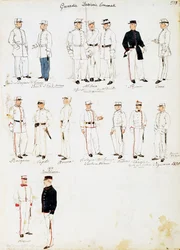 1873年から1878年にかけてのイタリア王国のカスタムガードの制服、Cenni Codexのプレート、水彩画による軍事スケッチのコレクション