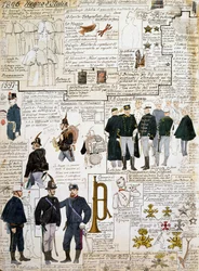 1896年から1897年のイタリア王国の制服、Cenni Codexのプレート、水彩画による軍事スケッチのコレクション