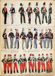 1860年頃に一般的に使用されていた様々なイタリアのユニフォーム（Quinto Cenni作、カラー版