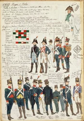 1807年からのイタリア王国の各種ユニフォーム。カラー図版：Cenni Quinto