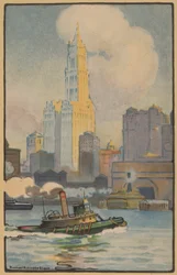 フェリーから見たウールワース・ビルディング、1914年。