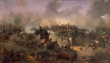 第三次独立戦争、ビジャフランカ広場のウンベルト王子、1866 年 6 月 24 日 作： ラファエレ・ポントレモリ