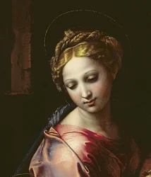 聖母マリア（『聖家族』〈ラ・ペルラ〉の部分、1518年頃）