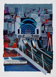 チャリング・クロス駅、2021年（紙にアクリル、コラージュ）