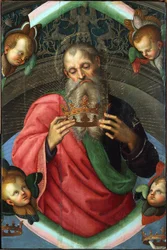 父なる神 (バロンキの祭壇画の断片) パー ラファエル (1483-1520)。 パネルにテンペラ、サイズ：112x75