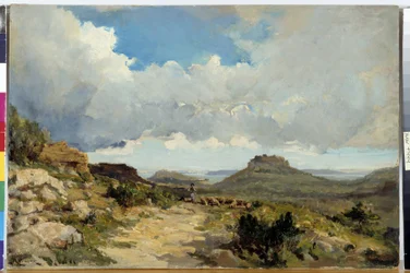 Berger a Miramas le Vieux、Etang de Berre in the Bouches of the Rhone Painting by Raphael Luc Ponson (1835-1904) 必須の言及: コレクション財団はプロヴァンス、マルセイユについて