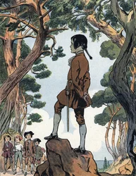 コルシカ島アジャクシオの子供時代のナポレオン・ボナパルト（1769-1821）。『わが国の栄光』所収、レイモン・ド・ネジエールによる挿絵、1920年。個人蔵。DR