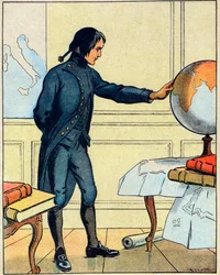 19歳の時、ブリエンヌの学校で地球儀を見るナポレオン・ボナパルト（1769-1821）。