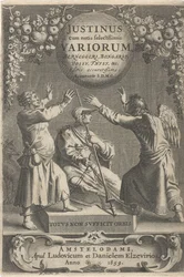 Minerva en twee geketende figuren タイトル: A. Thysius, Justinus cum notis selectissimis variorum Berneggerj, Bongarsy, Vossy, Thysy, &c, 1659