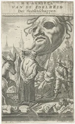 芸術に関する漫画 タイトルページ: J. Oudaen, Agrippa, of the Vanity of the Sciences, 1661