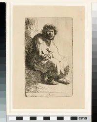 銀行に座っている乞食