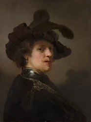 羽毛のあるベレー帽をかぶった男のトローニー、c.1635-40（パネルに油彩）