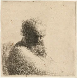 ひげを生やした老人の胸像、下を見下ろし、右 4 分の 3、1631 年。