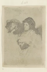 3 つの女性の頭、1 つの眠っている Requeil de quatre-vingt-cinq estampes originales (シリーズタイトル)