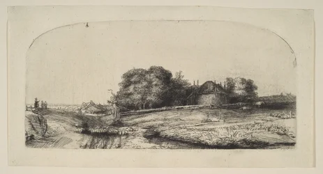 干し草の納屋と羊の群れのある風景、1652年。