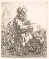 ひざまずいて祈りを捧げる聖ヒエロニムス