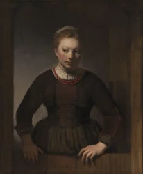 開いた半扉のそばの若い女性、1645年