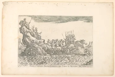 ヒクロとナウクレオアルゴン。 1608年のコジモ・デ・メディチの結婚式のお祝いのためのアルゴナウタイの船から、ネプチューンの戦車で行われた、プレート10