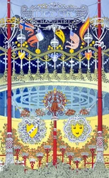 祝祭的な装飾が施されたプールを描いたグラフィックデザイン「Decor Champetre