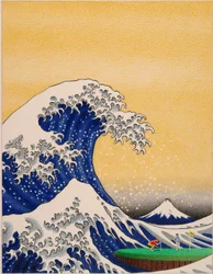 北斎-ゴルフ、2021年、紙に色鉛筆画