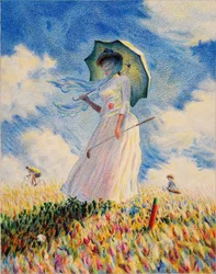 モネ＝ゴルフ、2019年、紙に色鉛筆画