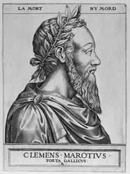 フランスの詩人Clement des Marets (1496-1544)の肖像 - Clement Marotius poeta gallicus engraving by Rene Boyvin 1576 - 。