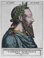 フランスの詩人Clement des Marets (1496-1544)の肖像 - Clement Marotius poeta gallicus engraving by Rene Boyvin 1576 - 。