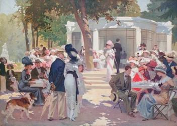 楽しい時間、19世紀後半のヴィッテルの温泉スパに関するパンフレットのイラスト