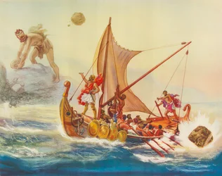 キュクロプスを嘲笑するユリシーズ（カラーリトグラフ）