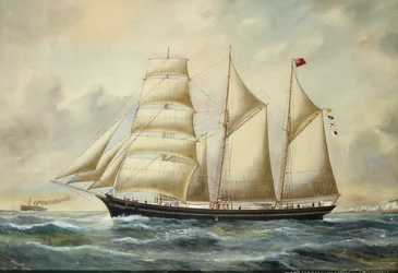 The Brigantine Minnie Sommers Off Folkestone (鉛筆と水彩)