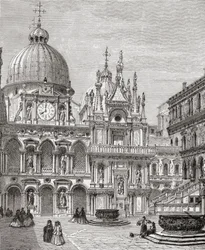 世紀後半のイタリア、ヴェネツィア、ドゥカーレ宮殿の中庭。1890年頃に出版されたサミュエル・マニング師によるイタリア絵画より。
