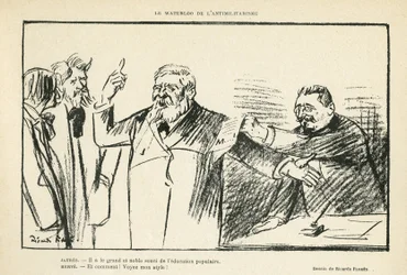 Ricardo Flores (1878-1918)によるイラスト（Le Rire, 27/07/12） - AntimilitarismのWaterloo - Antimilitarism - Jaures Jean, Herve Gustave (1871-1944)