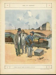 Le Rire』誌のリカルド・フローレス（1878-1918）のイラスト（05/10/12） - Chez le coiffeur - Paris, Metiers, Architecture Urbanisme, Pont, Riviere Fleuve - Dog, Hairdresser