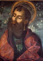 セントポールとセントピーター セントポールを表すディテール。 Riccardo Quartararo (15 ～ 16 世紀) による絵画 1493 Dim. 216x155 cm パレルモ、Galleria Regionale della Sicilia、inv. 53