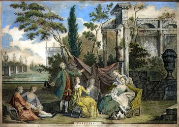 絵画、F.Bull、John Boydell（1719-1804）、W.Herbertによるパブ、1750年頃（アクアチント）。