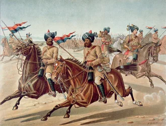 1880年代の英印軍、第10ベンガル・ランサーズの偵察隊（フィールドサービスキット）（カラーリトグラフ