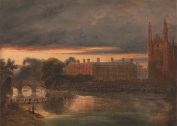 Procissão de barcos no rio Cam abaixo do Clare College, Cambridge