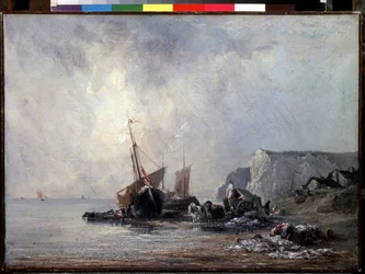 「ノルマンディー海岸のボート」 (ノルマンディー海岸のボート) リチャード・パークス・ボニントン作 (1802-1828) 1823-1824 Dim. 33x46 cm サンクトペテルブルク、エルミタージュ美術館