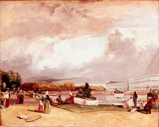 ヴェルサイユ宮殿の水盤 リチャード・パークス・ボニントン（1802-1828）の絵画 薄さ42x52cm パリ、ルーヴル美術館