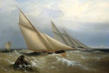 ブイを丸めるスクーナーとカッターヨット