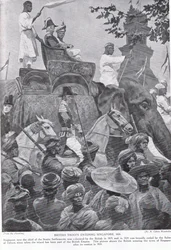 1824年にシンガポールに入るイギリス軍、「ハッチンソンのイギリス国民の物語」のイラスト