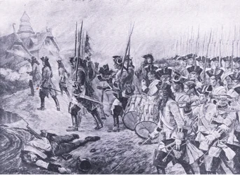 ブレナム、1704年8月13日：村の嵐、1915年の陸と海でのイギリスの戦いのイラスト
