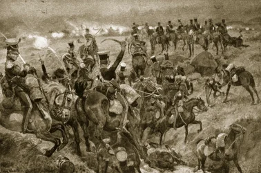 タラベラでの竜騎兵の任務、「ハッチンソンのイギリス国民の物語」、1923年頃のイラスト