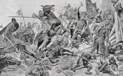 ハロルド（c.1022-66）の最後のスタンド、サーエブリンウッド（1838-1919）が編集した「陸と海でのイギリスの戦い」のイラストは、1915年に初版