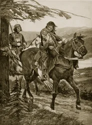 ダーモット王は、1920年頃の「ハッチンソンのイギリス国民の物語」のイラストであるデボルギルを運びます