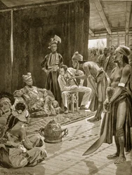 1842年、ボルネオのジェームズブルック卿、「ハッチンソンのイギリス国民の物語」からの挿絵、1923年頃