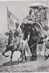 1757年6月23日、プレッシーでのスラジウッダウラ、陸と海でのイギリスの戦い、1915年のイラスト